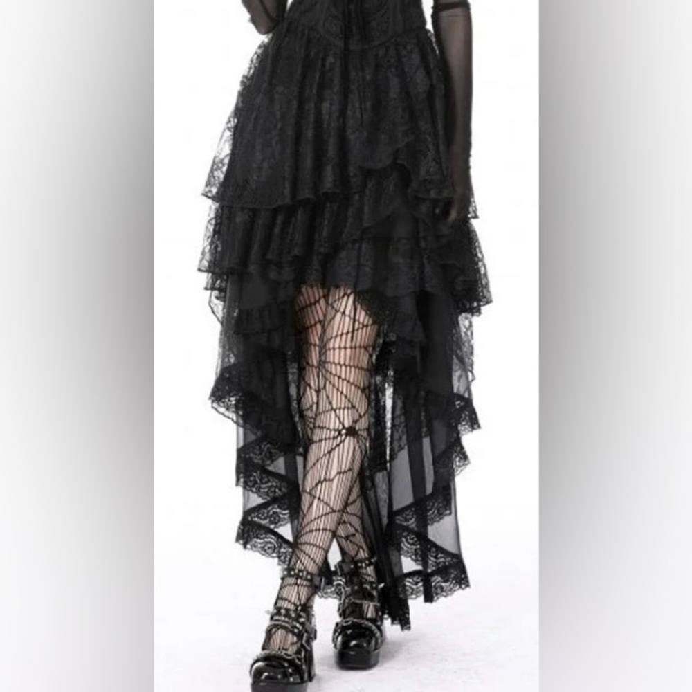 Dark In Love Women’s High Waisted Black Shiffon High Low Skirt